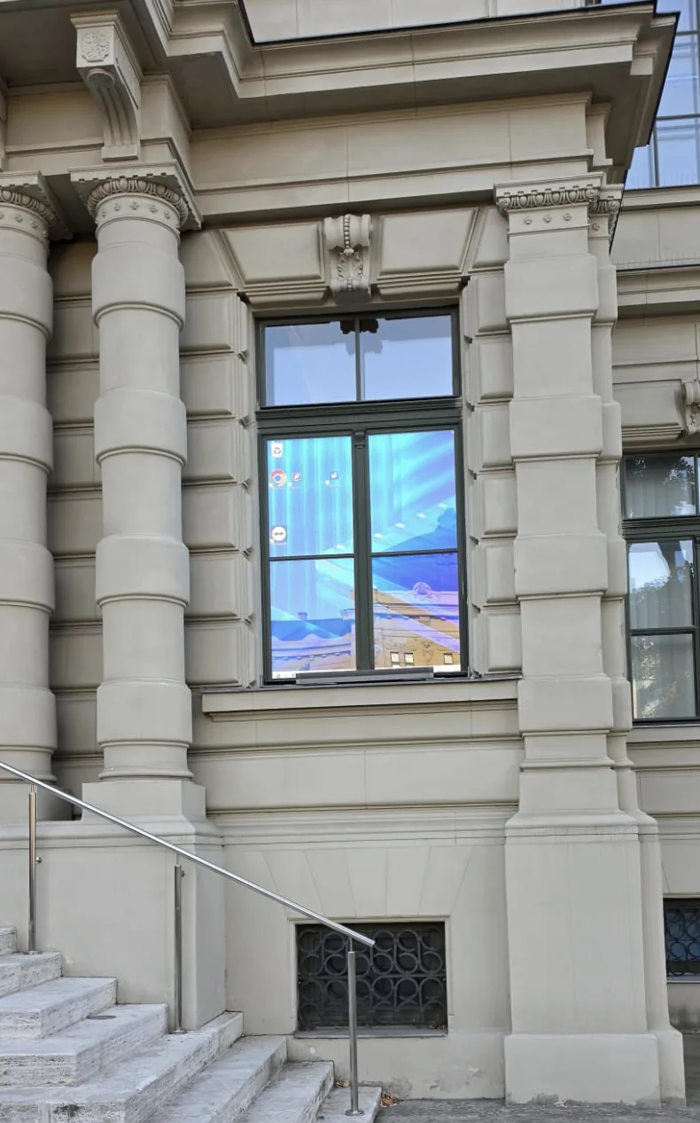 Window display installed in a historic building facade