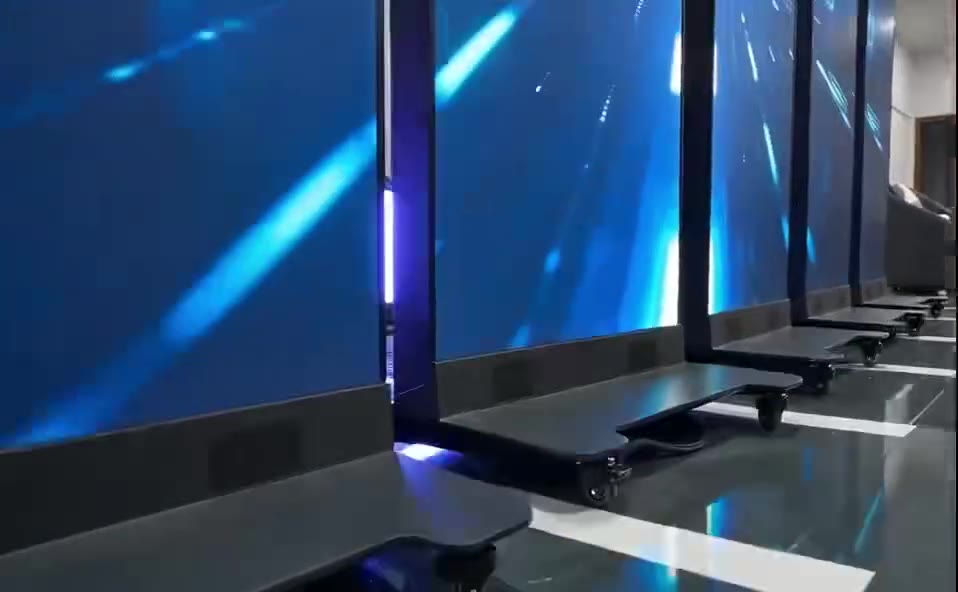 LED posters being linked together into one large screen